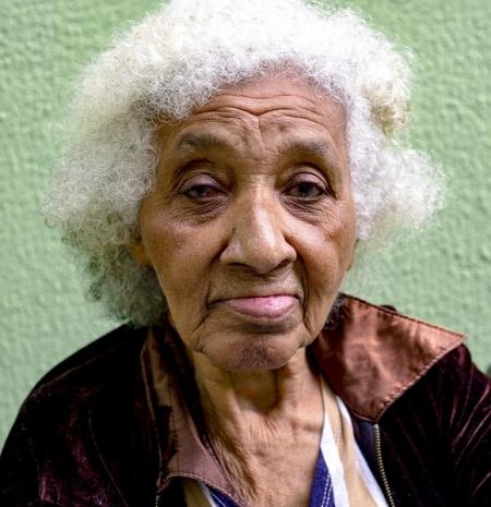 Elderly woman with white hair