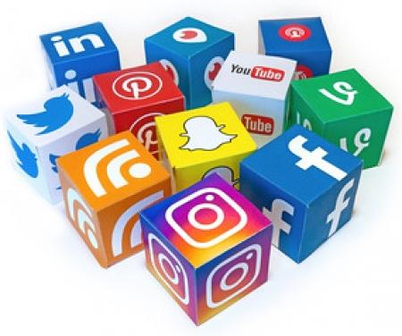 Cubes covered in social media logos