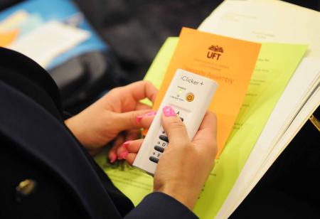 Delegate voting using a clicker
