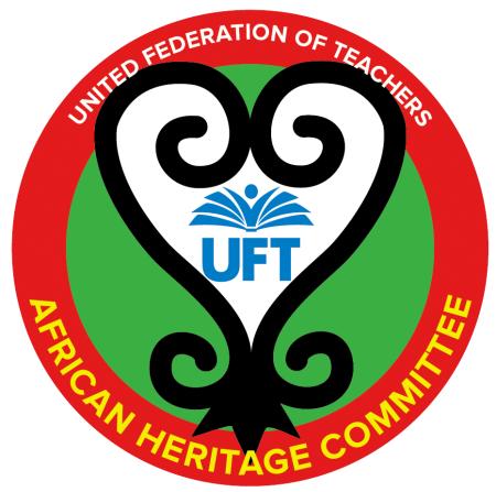 Logo with a red and green circle; text says United Federation of Teachers African Heritage Committee