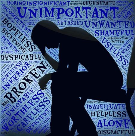 Shadow of a man with words of sadness around him