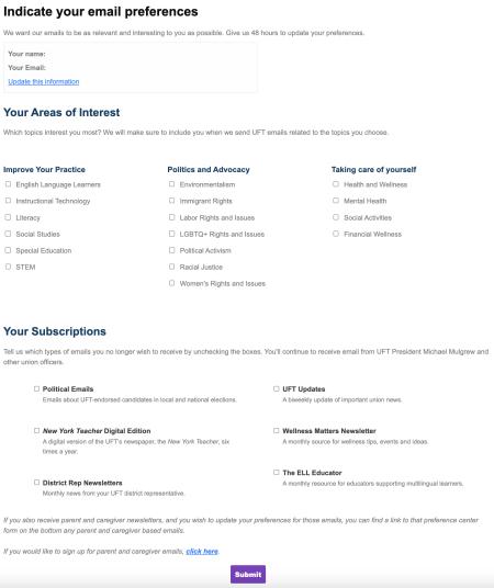 email preferences checklist