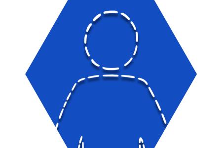 Hexagon with blue background showing outline of person