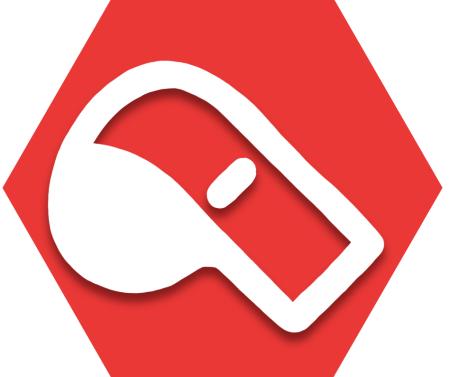 Hexagon with red background and symbol of whistle to represent UFT Coaches Committee