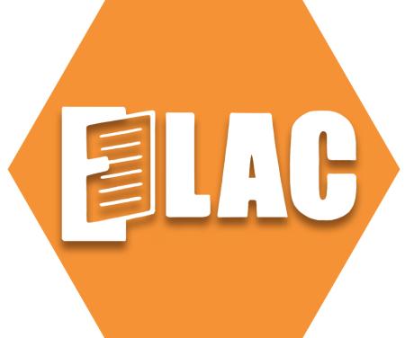 Hexagon with orange background and letters ELAC