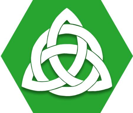 Hexagon with green background and Celtic knot symbol