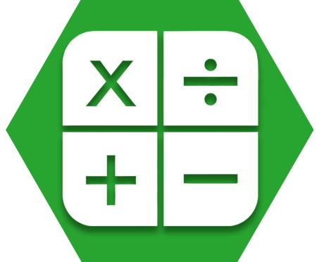 Hexagon with green background and mathematical symbols