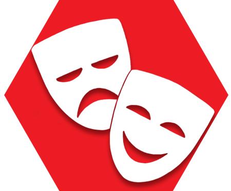 Red hexagon with symbol of drama masks representing UFT Players Committee