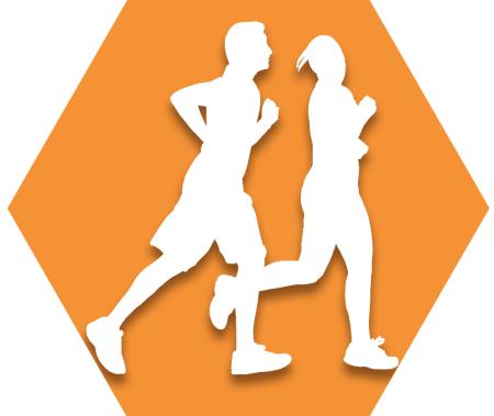 Orange hexagon with symbol of two runners representing UFT Runners Committee
