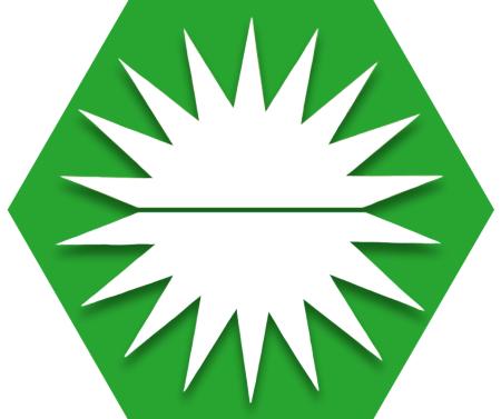 Green hexagon with "burst" symbol