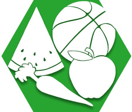Green hexagon with symbols of fruits