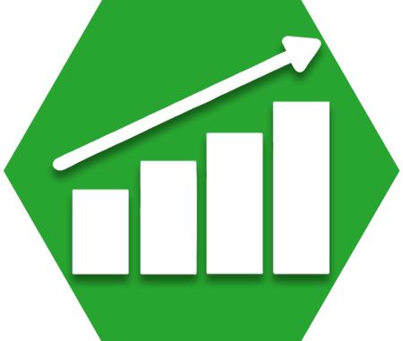Green hexagon with outline of graph showing increases