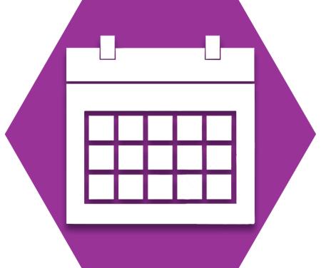 Purple hexagon with outline of calendar
