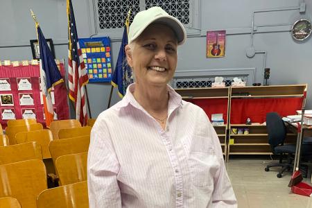 Paraprofessional Sheila Ledgin,  who just finished breast cancer treatment,  was celebrated by her colleagues at PS 153  in Brooklyn