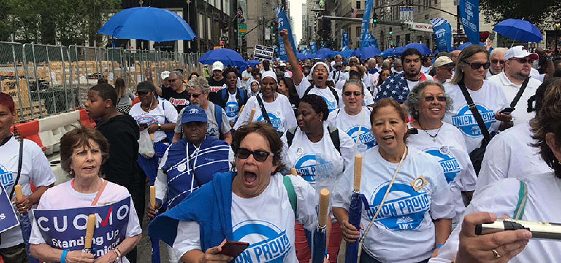 Large group of people wearing Union Proud shirts