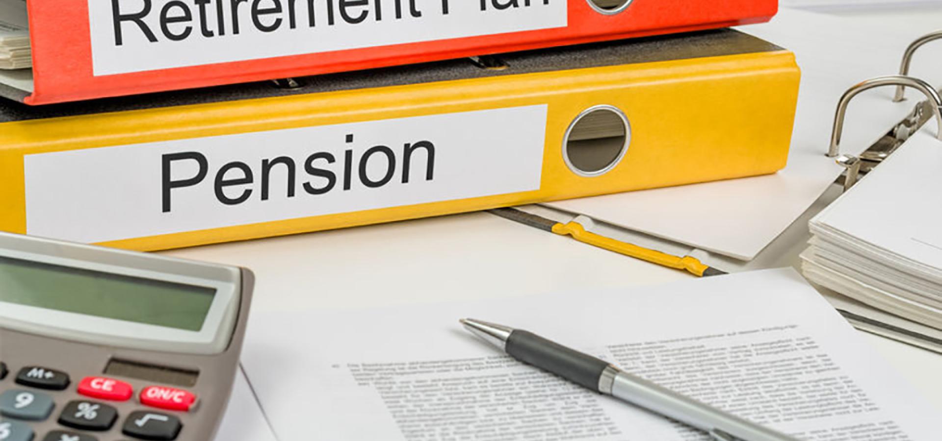 Looseleafs labeled Retirement plan and Pension