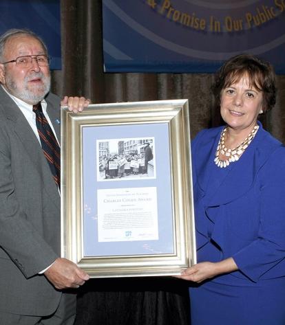 NYSUT Vice President Catalina Fortino and Norm Sherman, her 7th-grade teacher wh