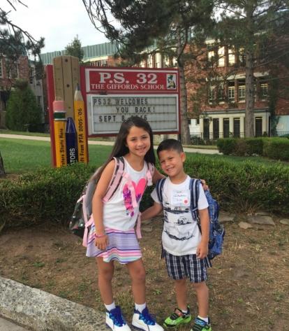 Mia and Lucas are ready for their first day at PS 32 in Great Kills, Staten Isla