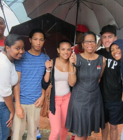 Jan Scott (third from right), a teacher at Chelsea CTE HS, with students forced 