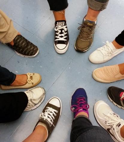 Staff from PS 188 in Flushing wears sneakers to show solidarity with the #edwalk