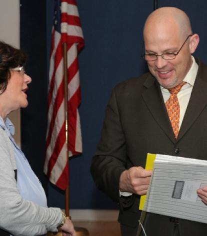 Susan Druss, a secretary at Martin Van Buren HS in Queens, with Mulgrew.