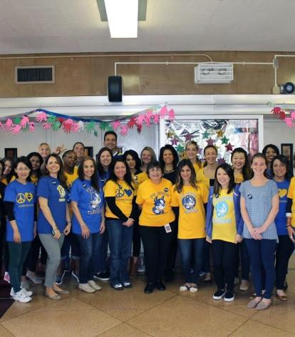 Staff members showed their unity at PS 205 in Oakland Gardens, Queens.