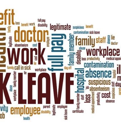 Cloud image of tags related to sick leave, doctors and benefits
