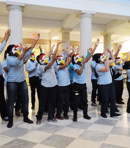 Members of the chorus at PS 149 in Brooklyn ring in the Year of the Rooster with