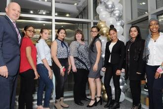 Females ruled in the Bronx, too, with support from President Mulgrew and (center
