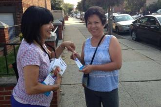 Deborah Navarro ands out Thompson literature outside her school