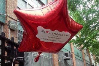 A balloon marks the celebration at PS/IS 76 and PS 226@76 in Harlem.