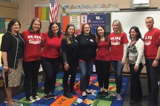 Staff members at PS 26 in Fresh Meadows celebrated by wearing their school shirt