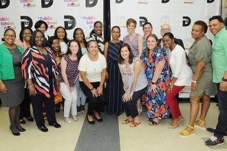 PS 300 honorees, Assistant Principal Nichelle Rice (center, blue dress) and teac