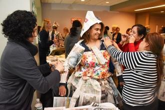 Nancy DePrizio, a pre-K teacher at PS 4 on Staten Island, has her paper outfit t