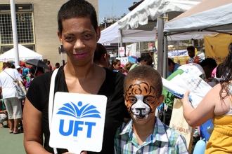 Christina Argula with her son Kamal, who is 8 years old and a student at PS 161 