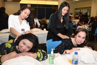Teacher Raquel Duenas (left) of JHS 265 in Fort Green, Brooklyn, and UFT staffer