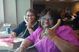 UFT District 23 Representative Ualin Smith (left) and Grace Small, the chapter l