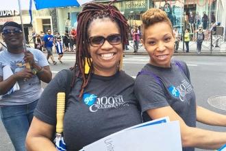 These smiling UFT members were among hundreds who signed up to march alongside o