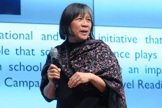 Hedy Chang, the founder and director of Attendance Works, delivers a keynote spe