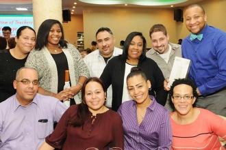 Staffers from PS 357 in the Bronx are ready for the chopstick challenge.