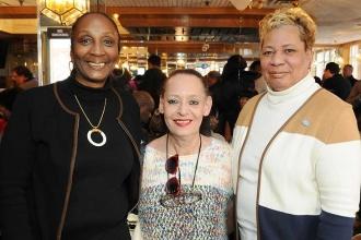 Posing together while waiting to hear UFT President Michael Mulgrew speak are (f