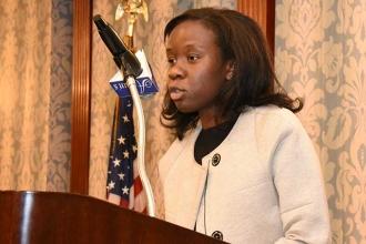 Anu Osibajo, a student at Frederick Douglass Academy, receives the scholarship 