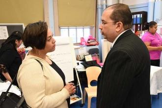 PS 157 educator Roseann Dalton gets some time with UFT District 14 Representativ