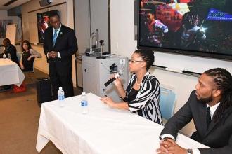 Panelist Michele Rawlins-Brown, the principal of PS 287 in Brooklyn, comments, w