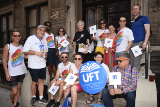 Marchers pose for a photo while they wait to get moving.