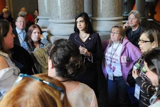 Staten Island members catch their assembly member, Nicole Malliotakis (center), 