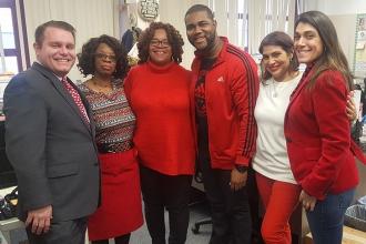 Educators wore red at PS 18 in the Bronx.