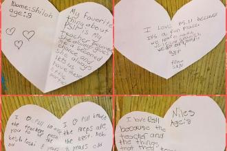 Students show love at PS 11 in Clinton Hill, Brooklyn.