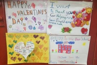 Students show love at PS 72 in Throgs Neck, the Bronx.