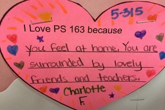 A message of love from a 5th-grader at PS 163 on the Upper West Side.